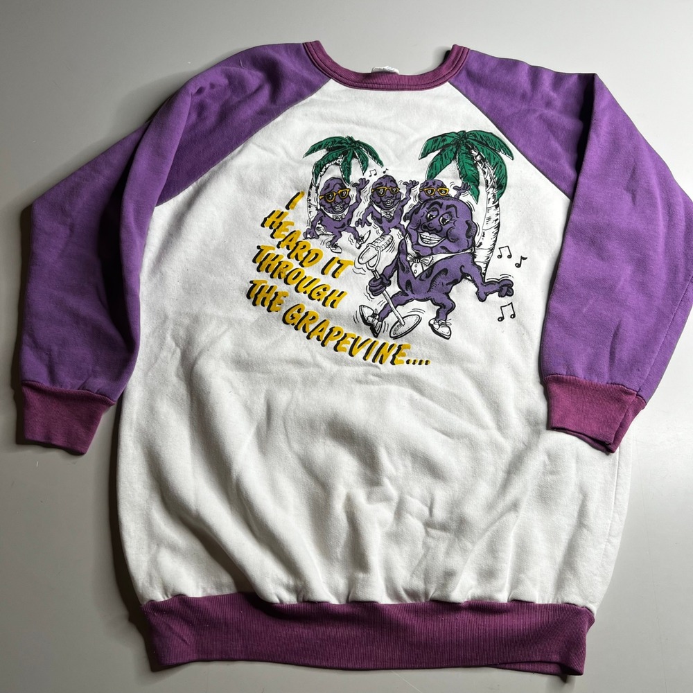 Vintage 80s California Raisins Sweatshirt Purple Raglan American Sportswear L